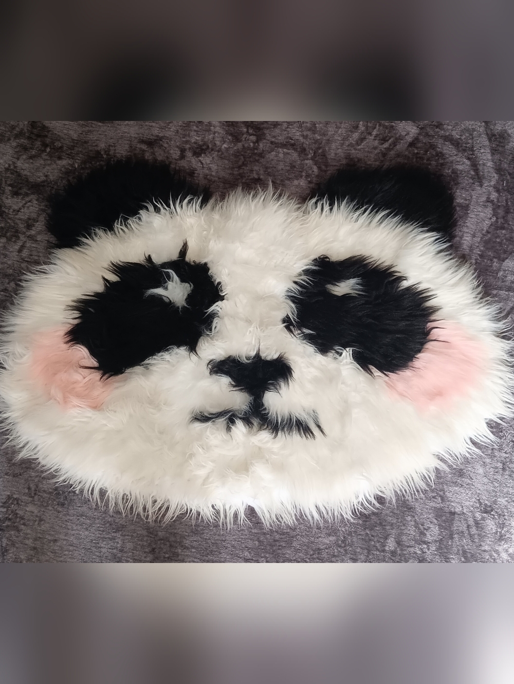 Fuzzy Panda Shaped Faux Fur Decorative Accent Rug White,Black,Pink